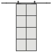 Vidaxl Drsna vrata z opremo črna 90x205 cm ESG steklo