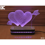Black Cut 3D Lampa Srce Roze