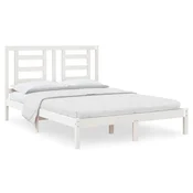Vidaxl Posteljni okvir brez vzmetnice bel 140x190 cm trdna borovina