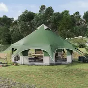 vidaXL Družinski šotor Zelena 10 oseb 185T poliester s PU premazom