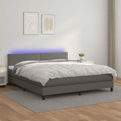 Krevet box spring s madracem LED sivi 160x200cm od umjetne kože