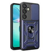 slomart Ohišje Hybrid Armor Camshield z zaščito kamere in kovinskim obročem za Samsung Galaxy S25+ - modro