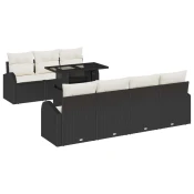 Set od 8 dijelova Vrtni Sofa s Jastučićima Crni Poly Ratan Dvosedni Vrtni Sofa sa Skladištem i Jastučićima Crni Poly Ratan