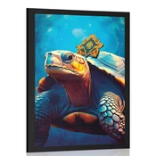 Plakat modro zlata želva - 20x30 black