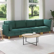 Vidaxl Modularni kavč s shranjevanjem 4 pcs Temno zelena Blago