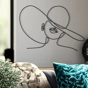 WallXpert metalni zidni ukras RT-NMD-026, linijski ženski portret sa šeširom, 58,5 x 41 cm, crni