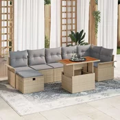 Set od 8 dijelova vrtne sofe s jastučićima bež poly rattan