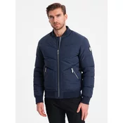 OMBRE Moška prešita bomber jakna s kovinskimi zadrgami V2 OM-JALP-0143 temno modra MDN124490 L