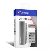 SSD (vanjska memorija), 480 GB, USB 3.2 Gen2, VERBATIM Vx500, sivi 47443