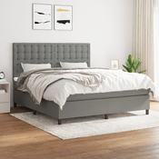 Greatstore Box spring postelja z vzmetnico temno siva 180x200 cm blago