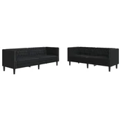 Vidaxl Komplet Chesterfield kavčev 2-delna črno umetno usnje