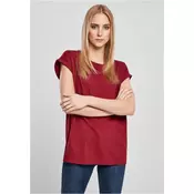 Womens organic shirt with extended shoulder in burgundy color