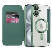 Torbica SmartMag Book s MagSafe tehnologijom i RFID novcanikom za iPhone 16 Plus - green
