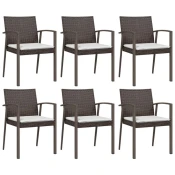 Vrtne stolice s jastucima 6 kom smede 56,5x57x83 cm poliratan
