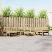 Set vanjskih sofa 9 pcs Bijela i bež Cvrsto drvo akacije