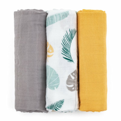 PETITE&MARS Set plenic bambus muslin 3 kosi Moussy Ocher Leaves, 68 x 68 cm