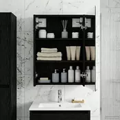 vidaXL Kopalniška ogledalna omara Črna Orehovina 43 x 16 x 62.5 cm