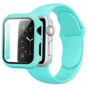 shumee PAŠČEK GUMIJASTO OVITEK STEKLENI PAŠČEK IN OVITEK 3V1 ZA APPLE WATCH 4 5 6 SE TURKIZNA 40 MM