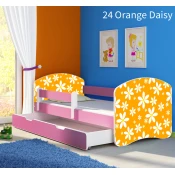 Djecji krevet ACMA s motivom, bocna roza + ladica 140x70 cm 24-orange-daisy