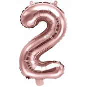 PartyDeco Folija balon številka 2 roza zlate barve 35 cm