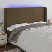Vidaxl LED posteljno vzglavje temno rjavo 203x16x118/128 cm blago