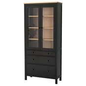 HEMNES Vitrina s 3 fioke, crno-smeda/svetlosmeda, 90x197 cm