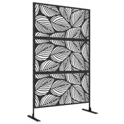 OUTSUNNY Zunanji dekorativni pregradnik z motivi listov in 2 nogicama, visok vrtni paravan iz jekla, za balkon in teraso, 122x45x198 cm, črn