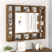 vidaXL Omarica z ogledalom in LED lučkami dimljeni hrast 91x15x76,5 cm