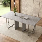 SONNENH Pravokotna jedilna miza, 180 x 80 x 75 cm, siva v videzu kamna, srebrne noge, MDF, kovinske opore v srebrni barvi, za kuhinjo in jedilnico
