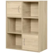 HOMCOM Lesena knjižna polica, večnamenska omarica s 3 policami, 4 prekati in 2 vrati, 61.5x29.5x80cm