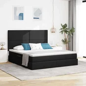 Vidaxl Postelja z LED lučmi z vzglavjem Črna 160 x 200 cm blago