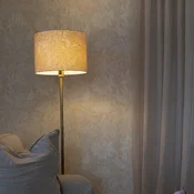 PR Home Stojna svetilka Amy, rumena/zlata, višina 150 cm, tekstil, E27 - Dnevna soba/jedilnica - rumena, zlata - Tkanine/tekstil