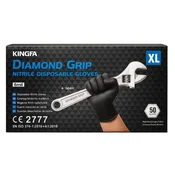 KINGFA Debele nitrilne rokavice z oprijemom, črne, 85G, 50 kosov - velikost XL