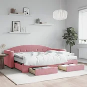 Greatstore Izvlečna dnevna postelja s predali roza 80x200 cm žamet