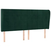 Vidaxl Vzglavje z ušesi temno zeleno 183x23x118/128 cm žamet