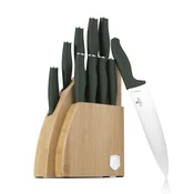 Komplet kuhinjskih nožev in nožev za zrezke z bambusovim stojalom Matte Green 10-delni 56009