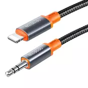 Lightning v AUX 3.5mm audio kabel Mcdodo CA-0890 spiralna zasnova, najlonska pletenina, 1.8m - black