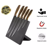 Platinet PBKSBB5W set kuhinjskih noževa, 5 komada, magnetsko postolje, crno-smede boje