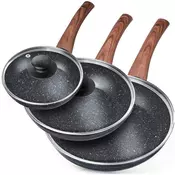 shumee Komplet granitnih ponv s steklenimi pokrovi BLACK&WOOD 16/20/24 cm 3 kosi.