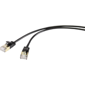 Renkforce Renkforce RF-4538184 RJ45 omrežni kabel\, Patch kabel CAT 8.1 F/FTP 0.25 m črna izjemno tanek\, pozlačeni konektorji 1 kos, (20418800)