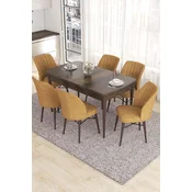 Hanah Home Set Trpezarijski sto i 6 stolica Eva, Oker-braon