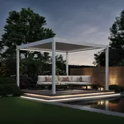 Bioklimatska pergola Antares — Stenska/3.6 x 4/Bela/Električni motor in LED luči