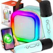 Dexxer Aku. 1200mAh karaoke zvočnik Bluetooth 5.3 2x mikrofon LED RGB moder