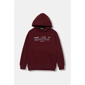 Otroški bombažen pulover United Colors of Benetton bordo barva, s kapuco, 3J68C204V