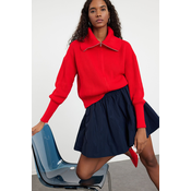 Trendyol Red Turn-down Collar Zippered Knitted Cardigan