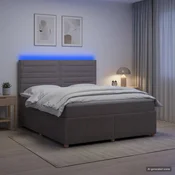 vidaXL LED posteljni pod z vzmetnico Taupe 140 x 200 cm Blago