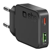SBS SBS Slim 30W USB-C PD USB-A stenski polnilnik črne barve