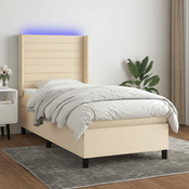 Greatstore Box spring postelja z vzmetnico LED krem 100x200 cm blago