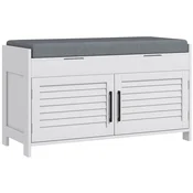 HOMCOM Klop za čevlje z nastavljivo notranjo polico na 6 nivojih, vitka klop za čevlje iz MDF in tkanine z učinkom lanu, 90x36x50 cm, bela in siva