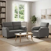 vidaXL Kavčna garnitura 2 pcs Temno siva Žamet